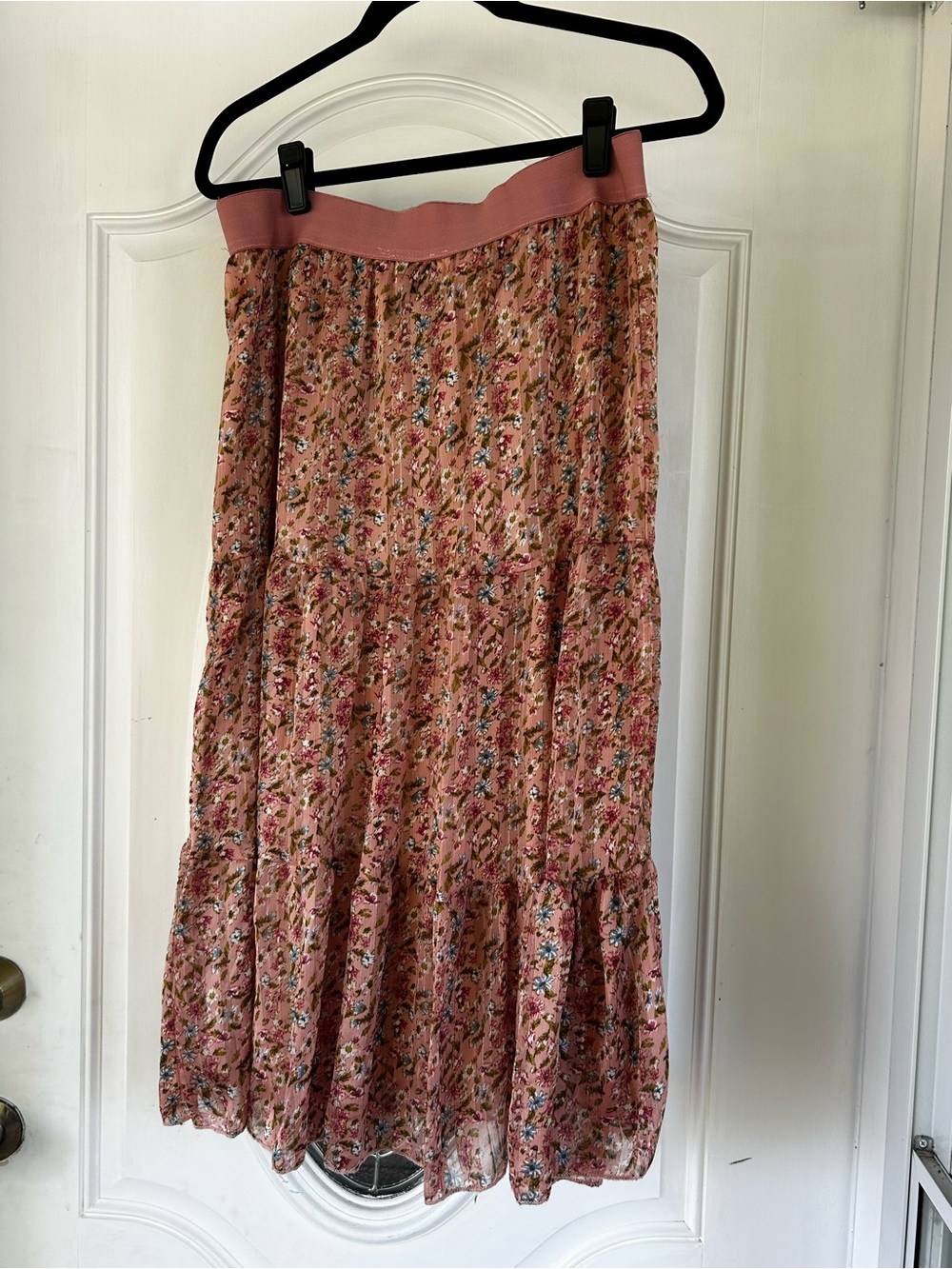 Pink Floral Tiered Midi Skirt size L